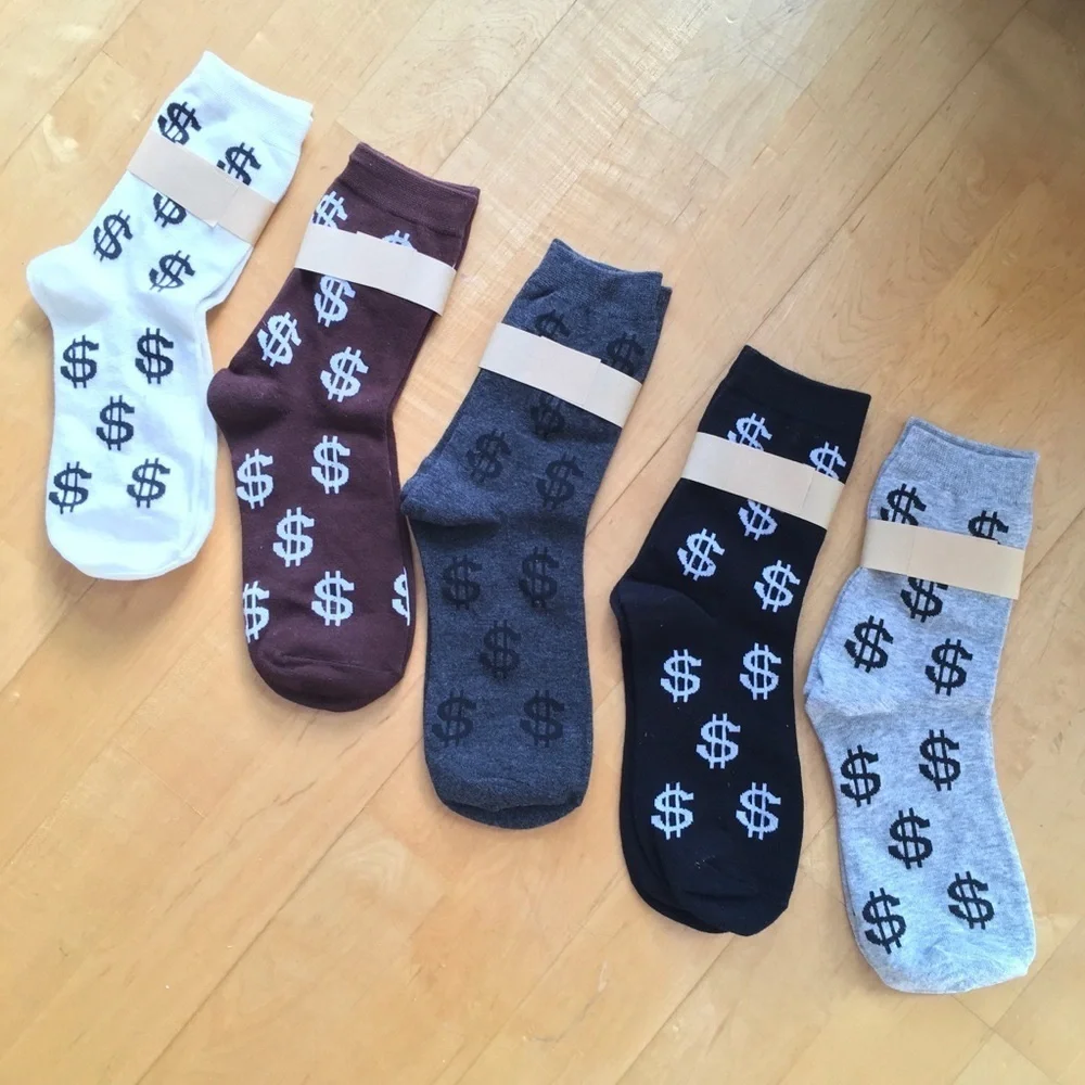 Novelty Dollar Sign Socks, Neutral Colors (1 Pair), Adult Size